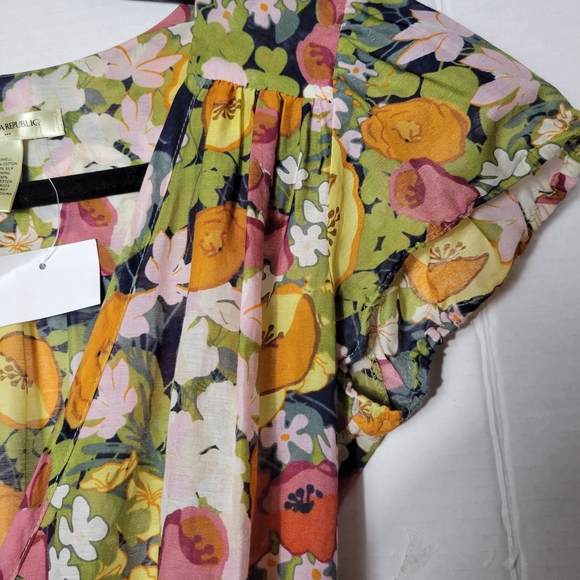 Banana Republic Floral Wrap Midi Dress - Yellow, Pink, Green - Picture 3 of 11